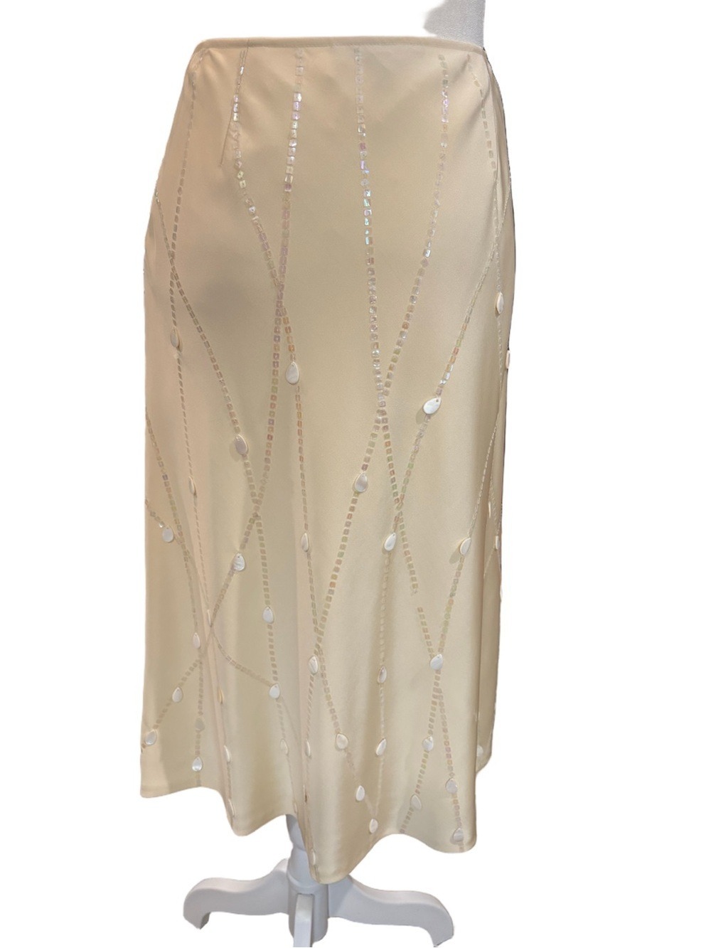 Lafayette 148 Size 8 Cream Sequin Embellished A-Line Skirt  silk luxury